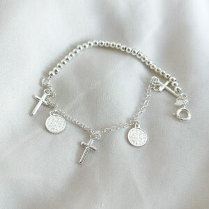 PULSERA DE BOLITAS CON CRUZ Y SAN BENITO