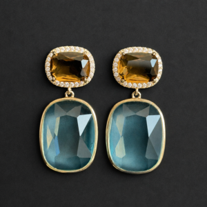 ARETE CUADRADO CON PIEDRA TOPACIO IMPERIAL Y AQUAMARINA