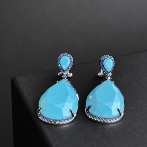 ARETE DE FORMA DE GOTA RODINADA PIEDRA TRUQUESA CON ZIRCONES DE COLOR AZUL