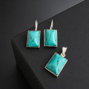 ARETE Y DIJE DE FORMA RECTANGULAR COLOR TURQUESA